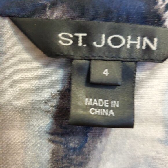 St. John Silk Blouse Size 4 tie Dye Cowl Neck Black Blue White Zebra Animal - Picture 4 of 14